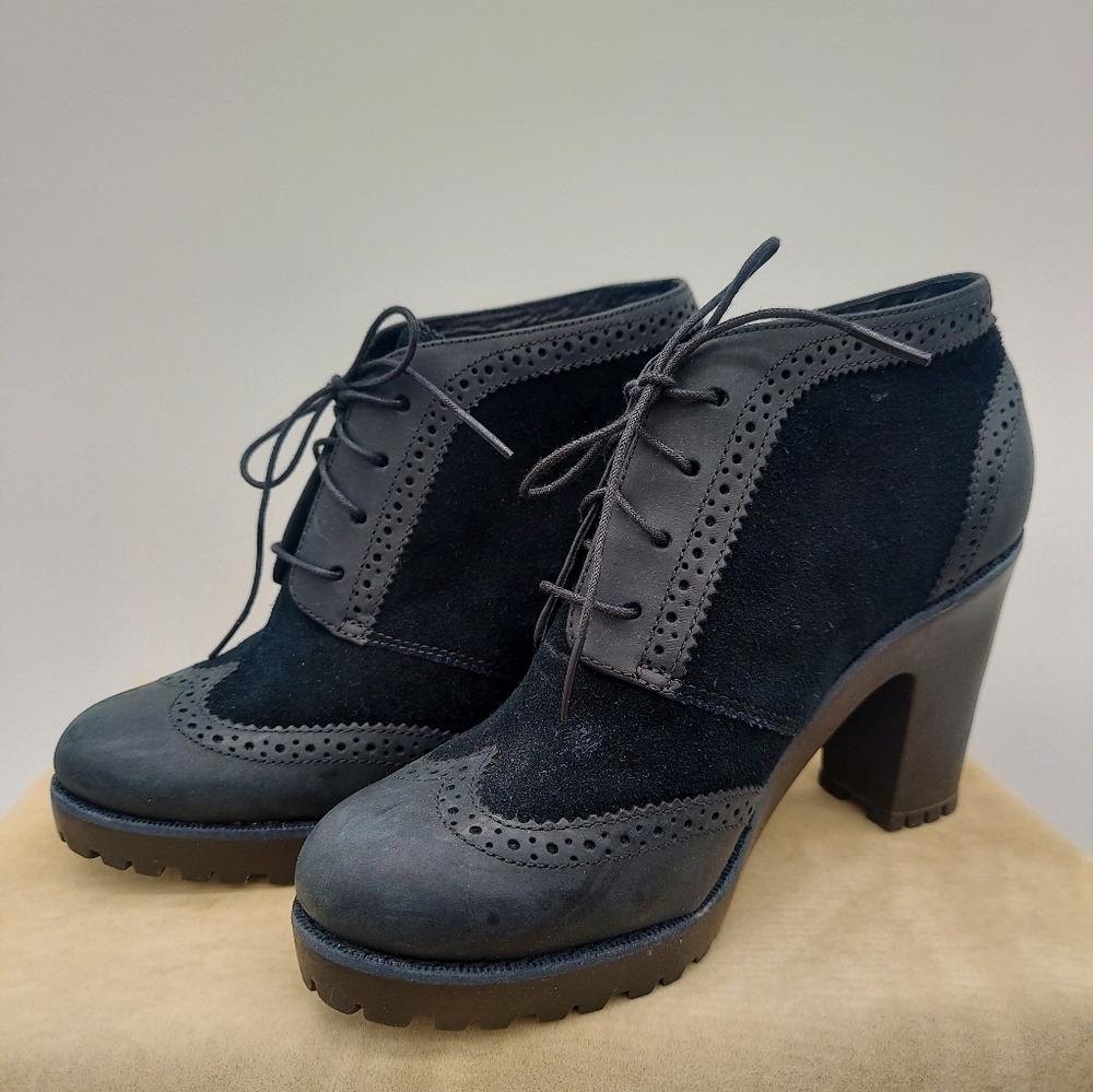 Victorian Style Sperry Topsider Black Boot Heels Size 7 Genuine Leather